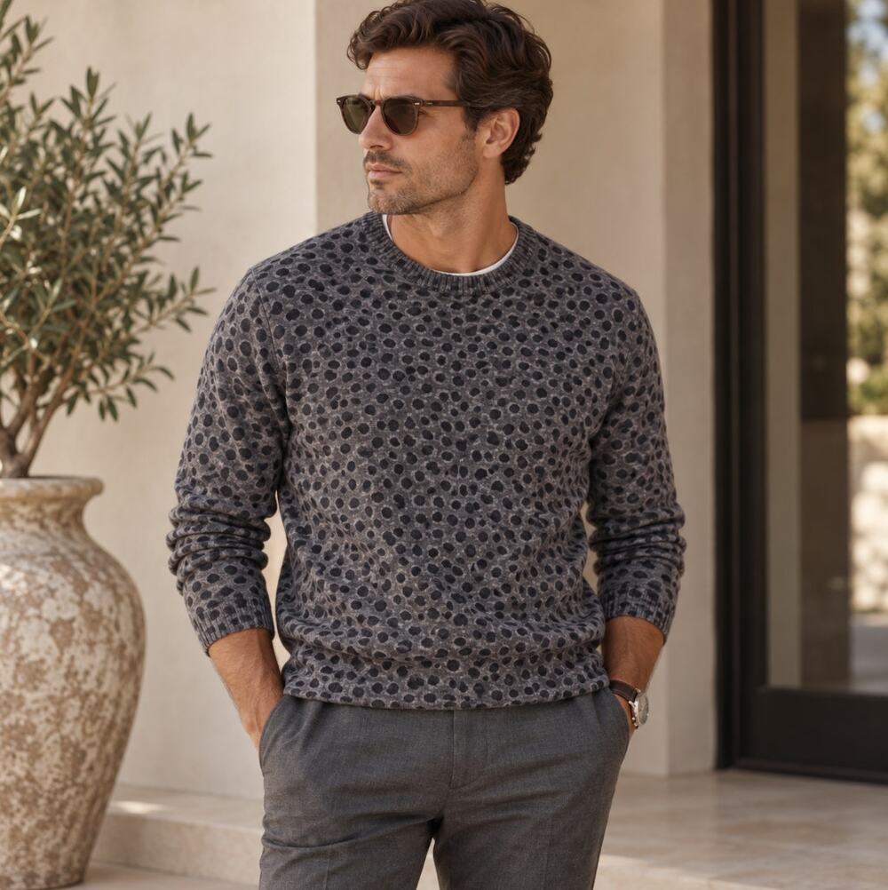 GUCCI 100% Wool Leopard Animal Print Crew Sweater Gray Black Sz XXXL $1100 3D39